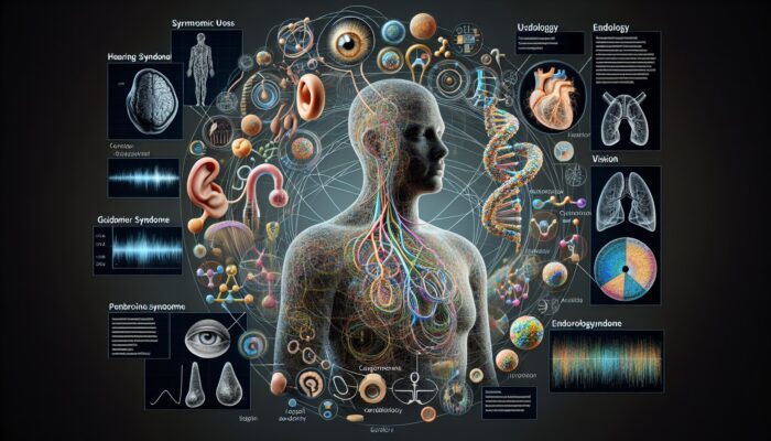 A genetic map illustrating syndromic hearing loss connections to Usher and Pendred syndromes and their impacts.